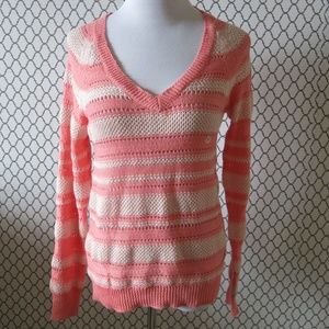 AEROPOSTALE Cotton Blend Stripe Long Sleeve V Neck Knit Sweater - Size Large